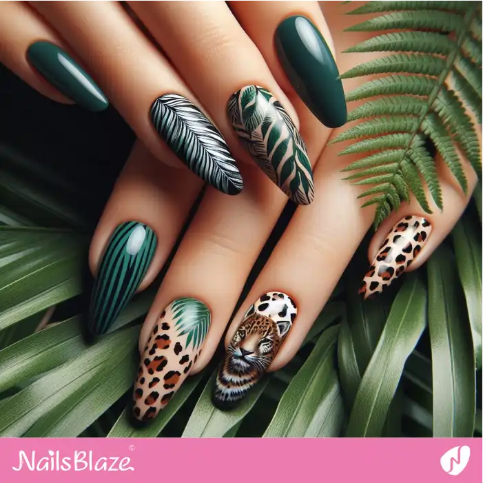 Leopard and Fern Nail Art | Nature-inspired Nails - NB1543